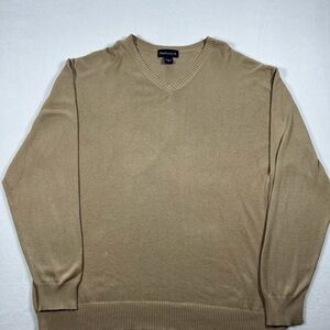 Paul Fredrick Tan Beige V-Neck Pullover Lightweight Sweater Mens Size XL